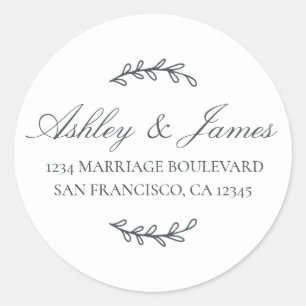 Pegatina Redonda Nombres elegantes Dirección de devolución del Boda