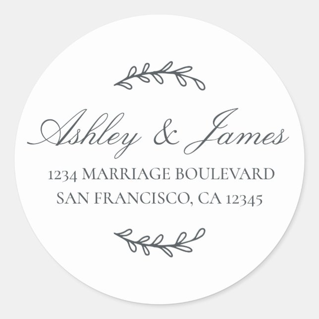 Pegatina Redonda Nombres elegantes Dirección de devolución del Boda (Anverso)