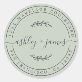 Pegatina Redonda Nombres elegantes Dirección de devolución del Boda