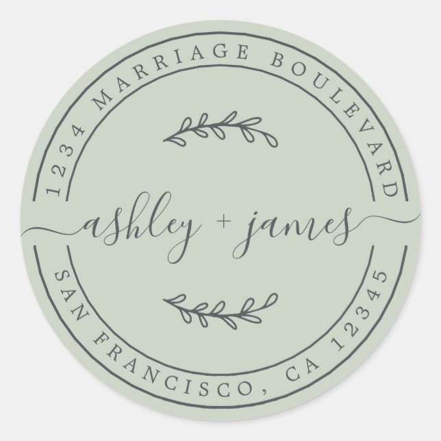 Pegatina Redonda Nombres elegantes Dirección de devolución del Boda (Anverso)