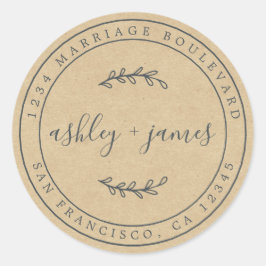 Pegatina Redonda Nombres elegantes Dirección de devolución del Boda