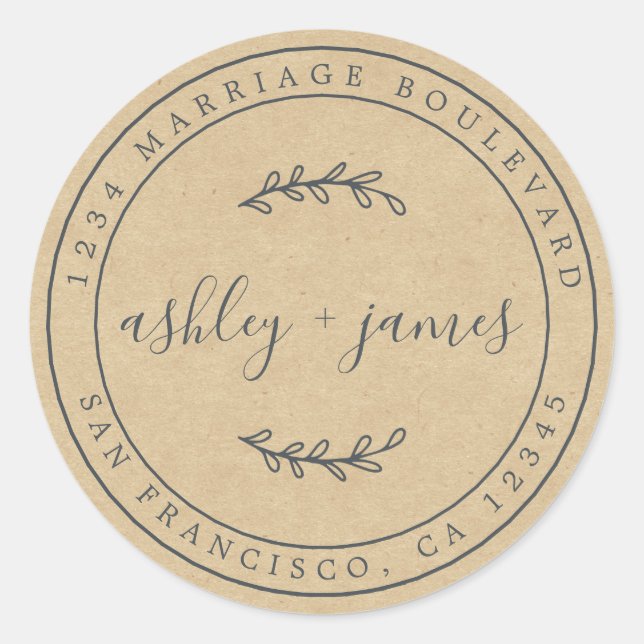 Pegatina Redonda Nombres elegantes Dirección de devolución del Boda (Anverso)