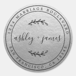 Pegatina Redonda Nombres elegantes Dirección de devolución del Boda