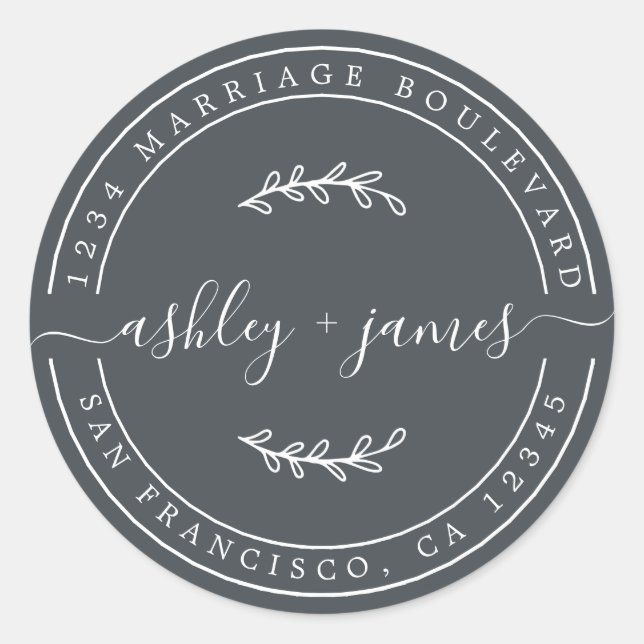 Pegatina Redonda Nombres elegantes Dirección de devolución del Boda (Anverso)