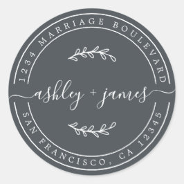 Pegatina Redonda Nombres elegantes Dirección de devolución del Boda