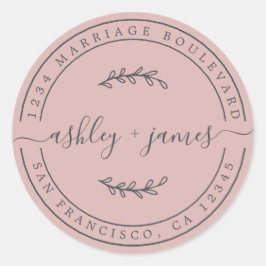 Pegatina Redonda Nombres elegantes Dirección de retorno de Boda ros