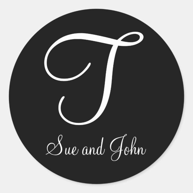 Pegatina Redonda Nombres iniciales y último monograma blanco inicia (Anverso)