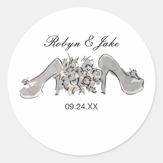 Pegatina Redonda Nombres personalizados de novias y novias elegante (Anverso)