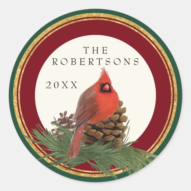 Pegatina Redonda Nombres personalizados del cardenal Pine Cone pint (Anverso)