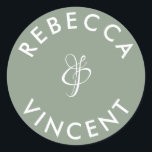 Pegatina Redonda Nombres Personalizados para Boda Verde Salvia Mini<br><div class="desc">Estas pegatinas personalizadas de agradecimiento neutral para bodas son un hermoso complemento para cualquier celebración de boda. Estas pegatinas personalizables están diseñadas para agregar un toque personal a sus favores de boda o regalos de agradecimiento. Vienen en varias formas y tamaños. Estas pegatinas también se pueden utilizar para etiquetar artículos...</div>