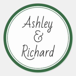 Pegatina Redonda Nombres simples y elegantes boda verde oscuro