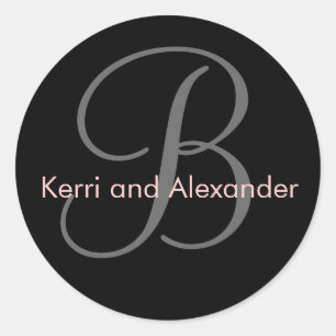 Pegatina Redonda Nombres y Pegatinas iniciales de monograma B negro