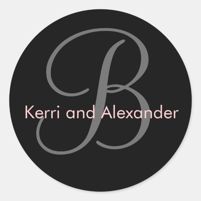 Pegatina Redonda Nombres y Pegatinas iniciales de monograma B negro (Anverso)