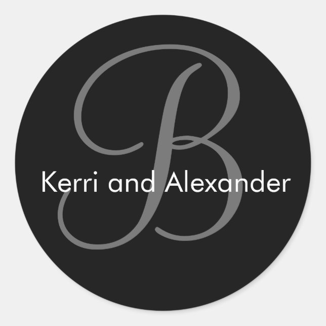 Pegatina Redonda Nombres y Pegatinas iniciales del Monograma B Negr (Anverso)