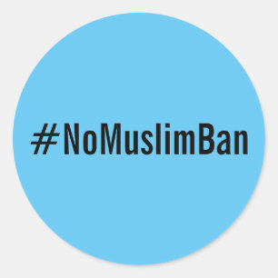 Pegatina Redonda #NoMuslimBan, texto negro sobre brillantes pegatin