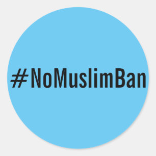 Pegatina Redonda #NoMuslimBan, texto negro sobre brillantes pegatin