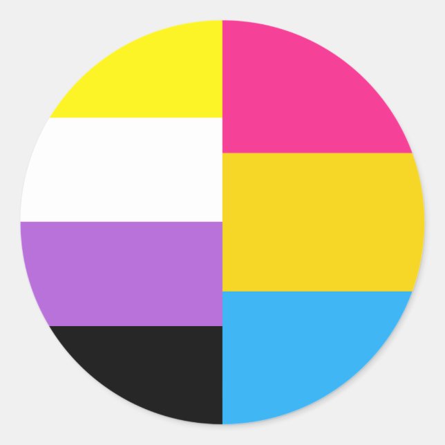 Pegatina Redonda Nonbinary Pansexual Dual Pride Flag (Anverso)