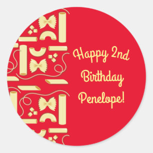 Pegatina Redonda Noodles Pasta Niño Fiesta de cumpleaños 1 italiano