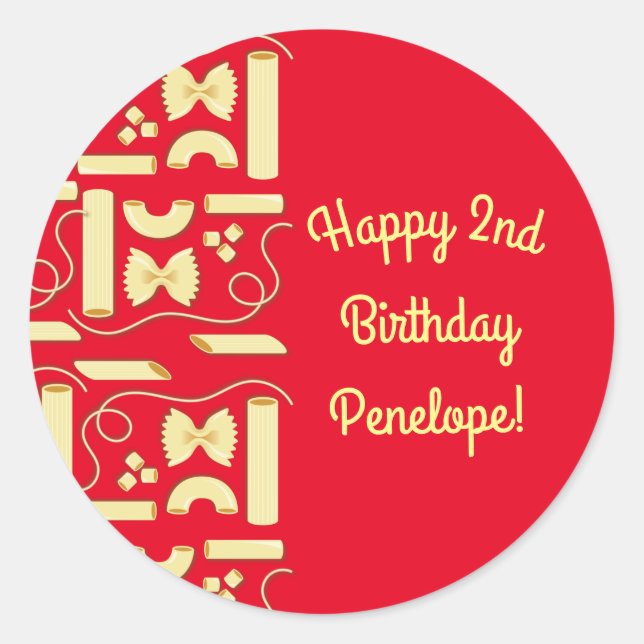 Pegatina Redonda Noodles Pasta Niño Fiesta de cumpleaños 1 italiano (Anverso)