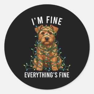 Pegatina Redonda Norfolk Terrier Navidad Estoy Bien Todo Está Bien