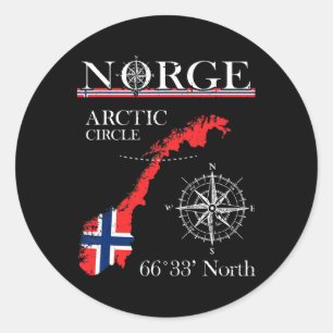Pegatina Redonda Norge Círculo Polar Ártico - Norte Polar Noruega N