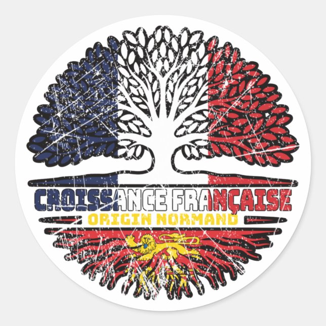 Pegatina Redonda Normandía Francia Francesa Francia Árbol bandera d (Anverso)