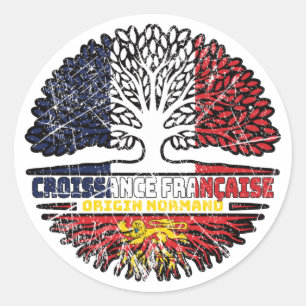 Pegatina Redonda Normandía Francia Francesa Francia Árbol bandera d