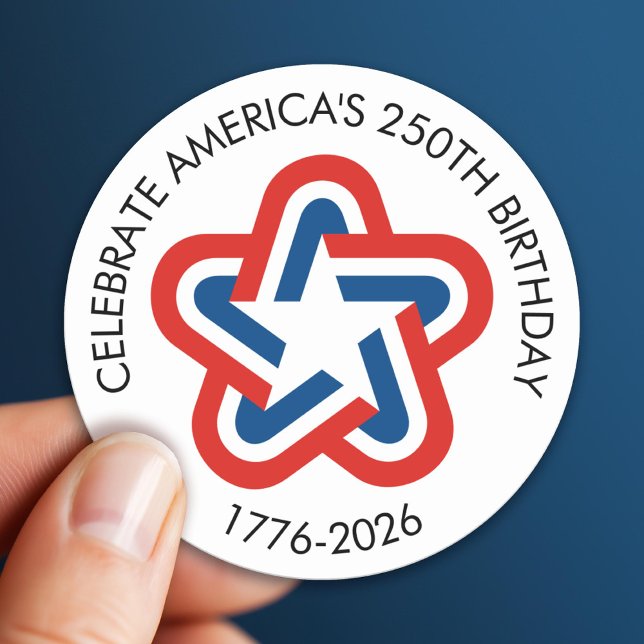 Pegatina Redonda Norteamérica 250 - 1776-2026 Diseño de estrella de (Celebrate America's 250th Birthday)