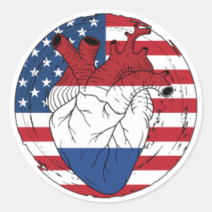 Pegatina Redonda Norteamérica Koningsdag Corazón holandés Holandés