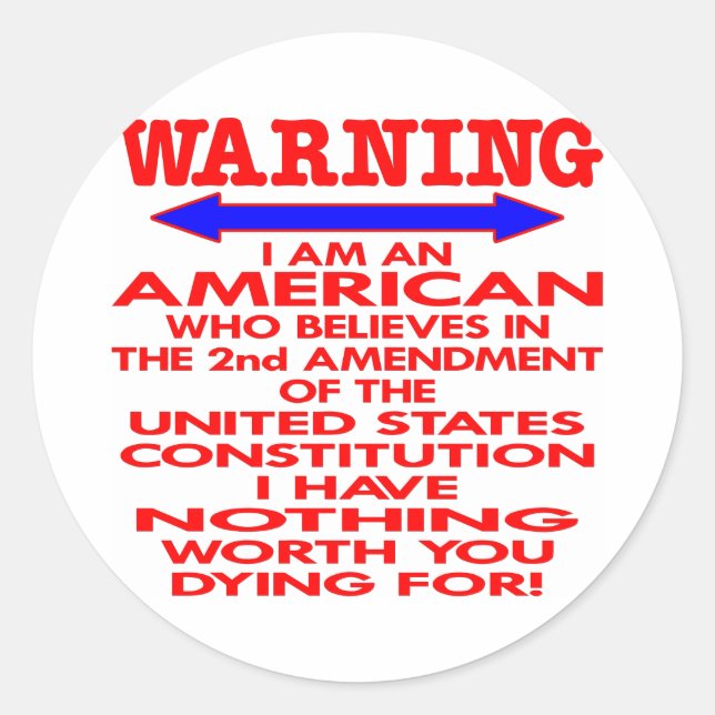 Pegatina Redonda Norteamericano blanco de 2ª enmienda (Anverso)
