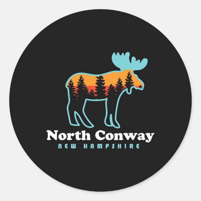 Pegatina Redonda North Conway New Hampshire Moose Mountains  (Anverso)