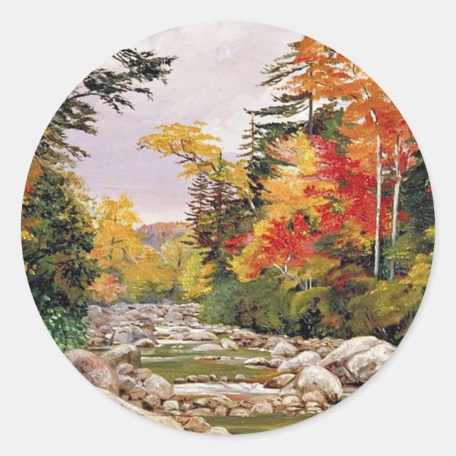 Pegatina Redonda North - Otoño Tints, New Hampshire, (Anverso)