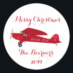 Pegatina Redonda North Pole Airplane Christmas Package Gift Sticker<br><div class="desc">North Pole Airplane Christmas Package Gift Sticker.  Design by Claudine Boerner.</div>