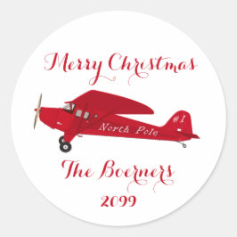 Pegatina Redonda North Pole Airplane Christmas Package Gift Sticker