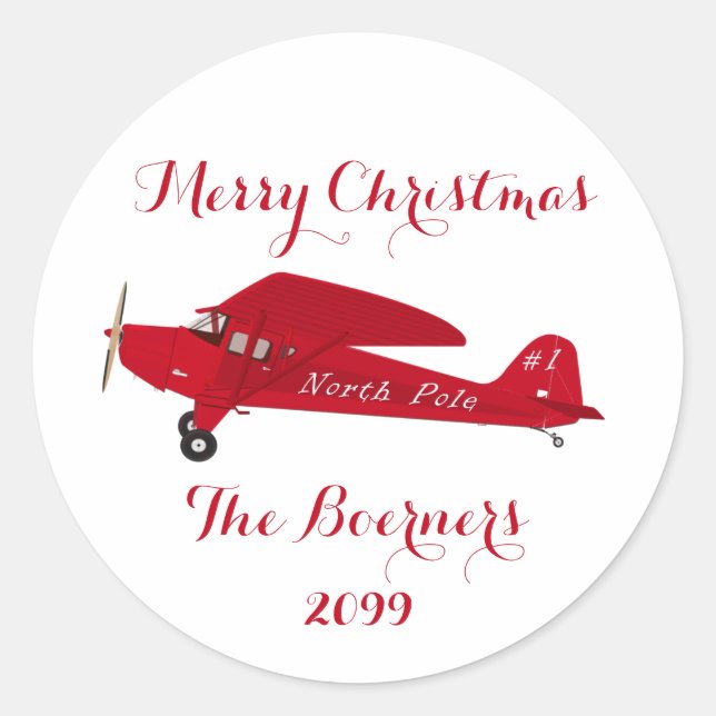 Pegatina Redonda North Pole Airplane Christmas Package Gift Sticker (Anverso)