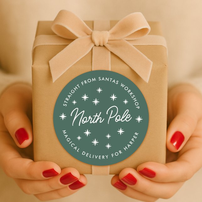 Pegatina Redonda North Pole Delivery Sticker | Christmas Gift Seal (Santa's workshop special delivery gift sticker seal - magical delivery from the North Pole!)