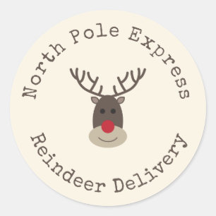 Pegatina Redonda North Pole Express Entrega de Reno Navidad 