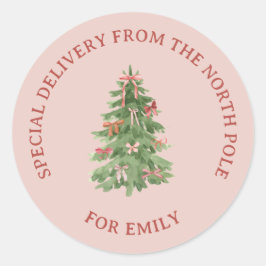 Pegatina Redonda North Pole Pink Girly Christmas Tree Gift Stickers