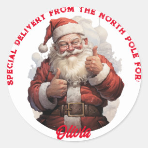 Pegatina Redonda North Pole Special Delivery Customizable Gift Tag 