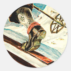 Pegatina Redonda Noruega - Hogar de Arte de Viajes para Esquiar