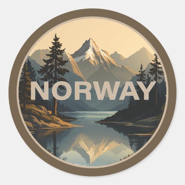 Pegatina Redonda Noruega Norge Escandinavia Europa (Anverso)