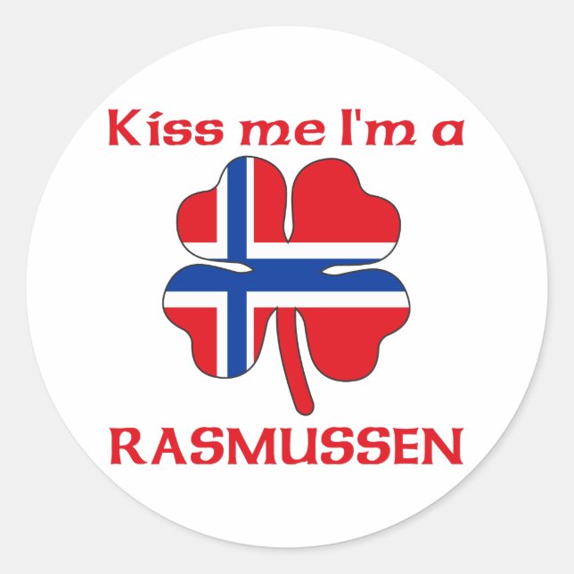 Pegatina Redonda Noruego personalizado me besa soy Rasmussen (Anverso)