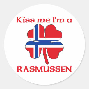 Pegatina Redonda Noruego personalizado me besa soy Rasmussen