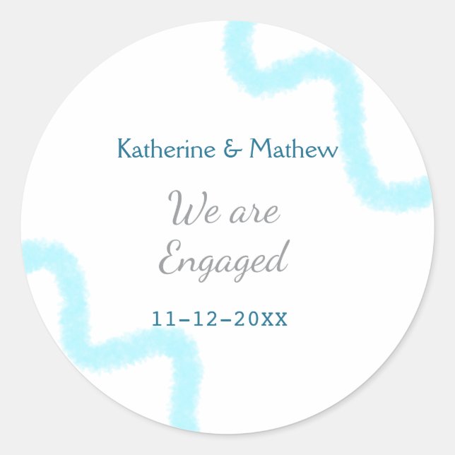 Pegatina Redonda Nos comprometemos acuarela azul gris espiral elega (Anverso)