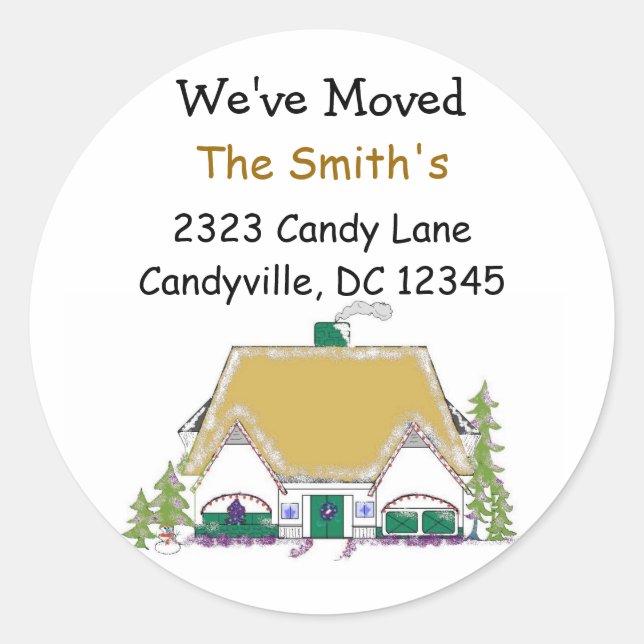 Pegatina Redonda Nos hemos mudado (Anverso)