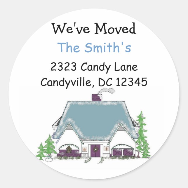 Pegatina Redonda Nos hemos mudado (Anverso)