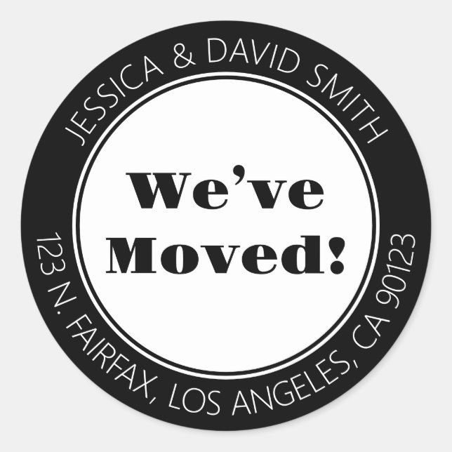 Pegatina Redonda ¡Nos hemos mudado! | Dirección de devolución en ne (Anverso)