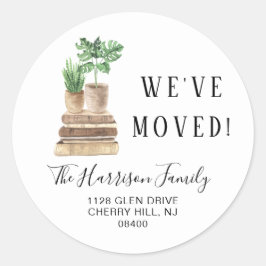 Pegatina Redonda Nos Mudamos Plantas Boho Dirección de Devolución
