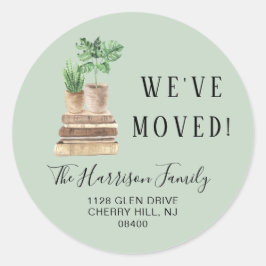 Pegatina Redonda Nos Mudamos Plantas Boho Verde Salvia Dirección de
