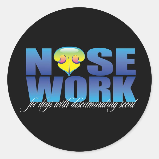Pegatina Redonda Nosework para perros con olor discriminatorio (Anverso)